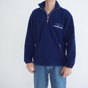 Autobahn Mustang Navy Fleece Quarter Zip Pullover Sporty Y2K Car Culture L